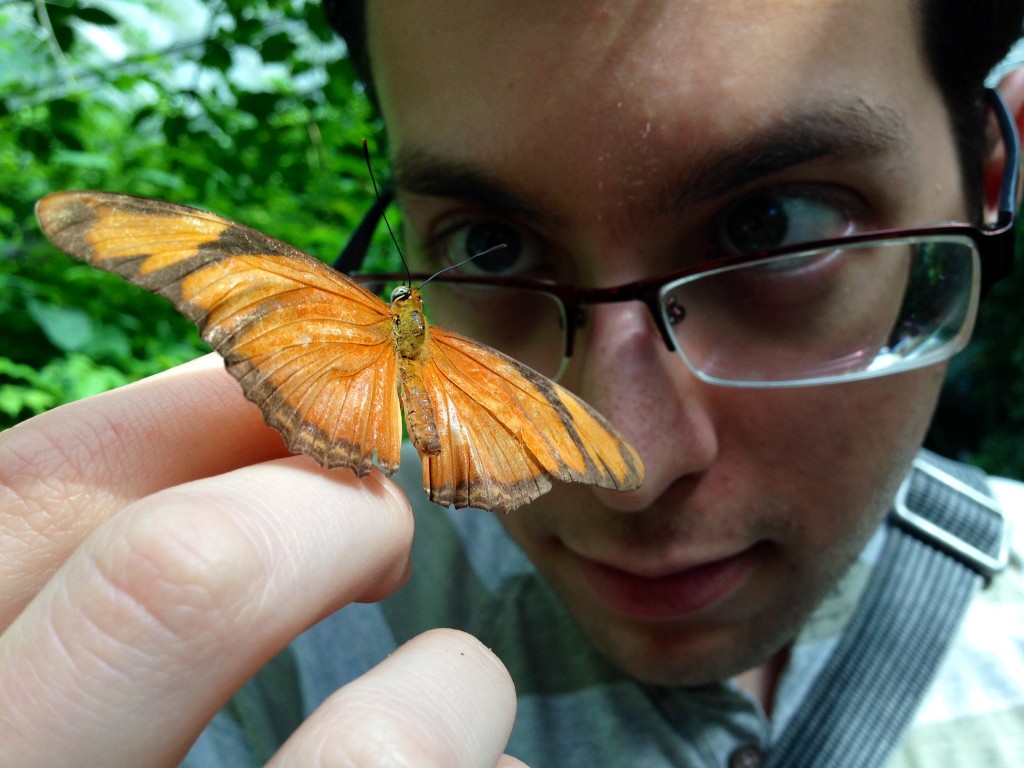 Serena visits the zoo with Chris and Richard. A butterfly visits Chris.