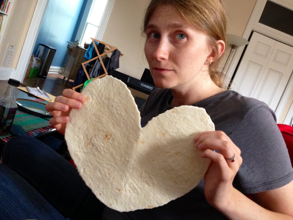 Erin crafts a heart using only a tortilla and her wits.