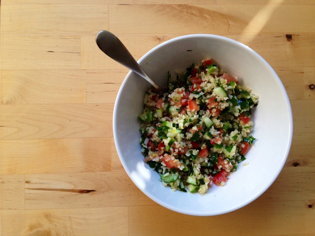 Tabbouleh made with parsley from the window.