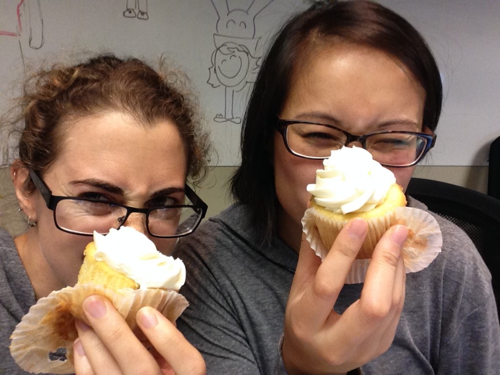 Serena and Alyssa participate in an all-night createathon for charity. Pictured: margarita cupcakes. Not pictured: incoherent babbling and keyboard slapping at hour 22.