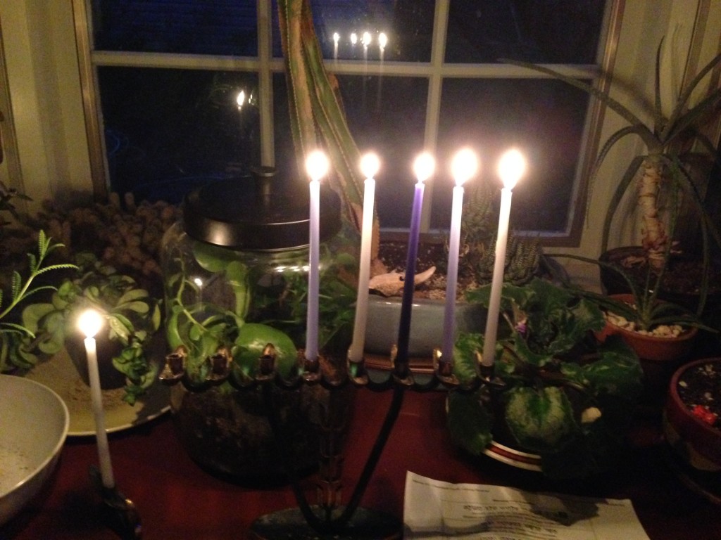 Hanukkah, day five, at G&G's house.