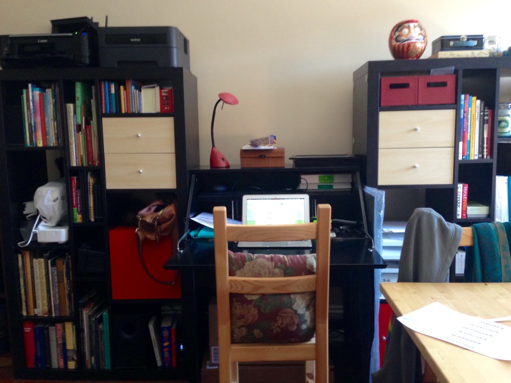 Serena and Erin carry a bookshelf down the street and up three flights of stairs. Spoilers: we didn't die, and this is Serena's new workspace.