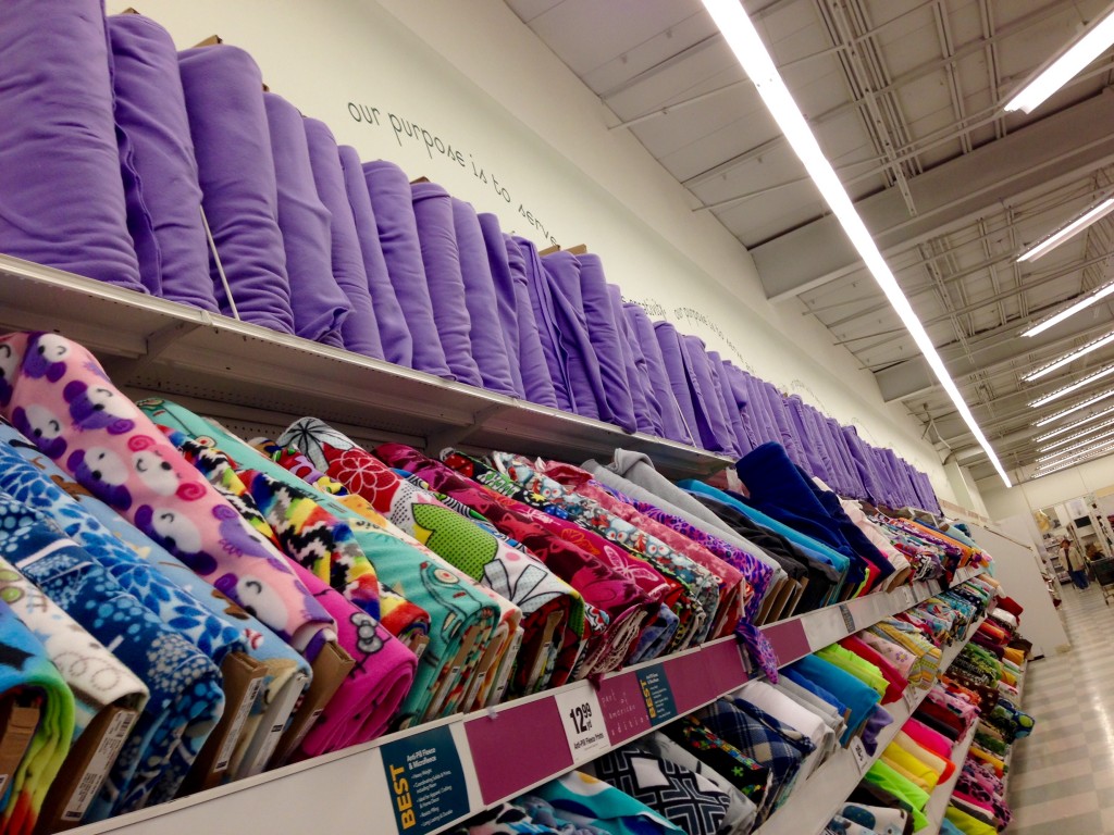 An entire wall of purple fleece at the fabric store leaves us mystified.