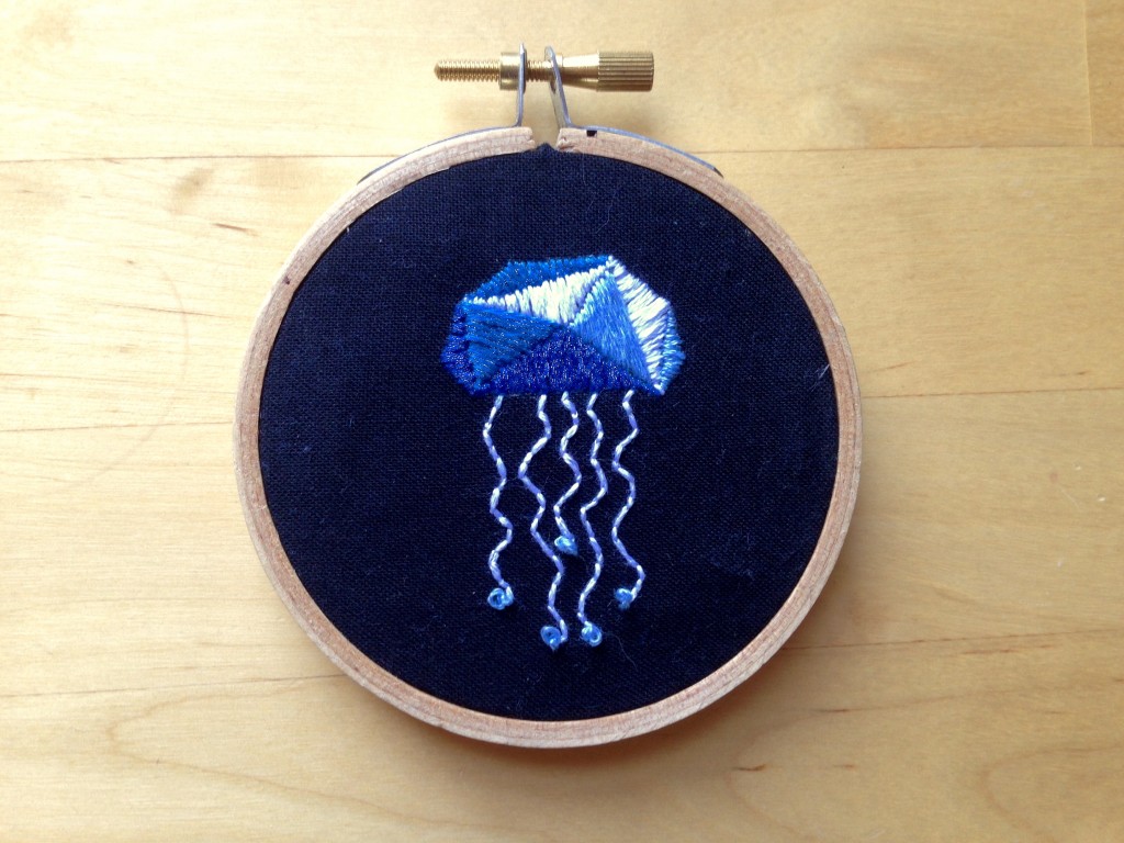 Serena also stitches a teeny tiny jellyfish.